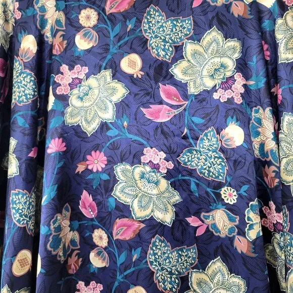 California Dynasty Blue Satin Floral Caftan Loungewear - Picture 5 of 5